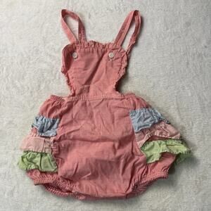 Vtg Pastel Baby Girl Sunsuit Bubble Romper Pink Ruffles 50s 60s MCM 18-24 Months